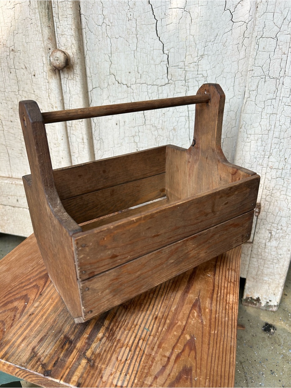 Vintage Rustic Wooden Tool Caddy - Brown